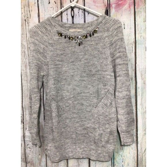 LOFT ~ Size Small Gray Rhinestone Front Sweater 🍁🍂 - Picture 9 of 12
